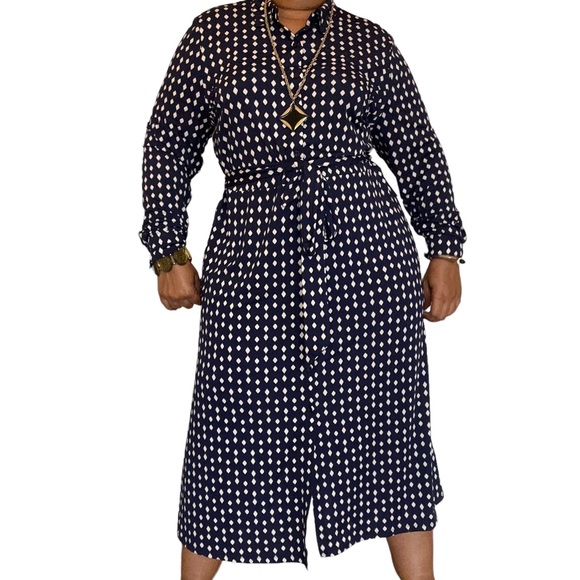 ELOQUII Elements Women's Plus Size Diamond Print Midi Tie Waist Shirt Dress - Picture 9 of 12